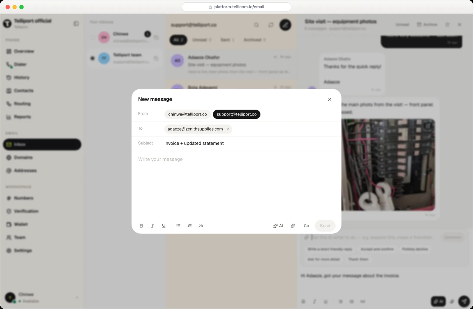 The AI assistant offering quick reply options on an email thread
